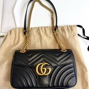 Gucci GG Black Medium Marmont Shoulder Bag with Receipt